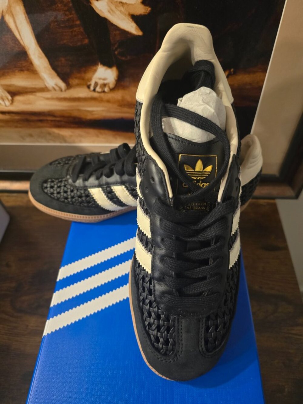 Adidas SAMBA OG “Basket Weave” Black Cream White Gold HQ9282 Women's Size 8 NEW